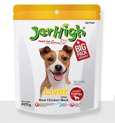 Jerhigh Liver Big Pack เจอร์ไฮ สติ๊ก ลิเวอร์ ขนมสุนัขรสตับ แท่งนิ่มให้พลังงาน แพ็คสุดคุ้ม มีซิปล็อค (420g.)