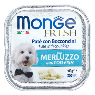Monge brand dogfood-pate and chunkies with codfish (100 g)