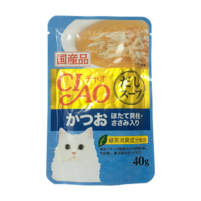 CIAO Pouch Soup Tuna(Katsuo) & Scallop Topping Chicken Fillet (40g) (IC-212)