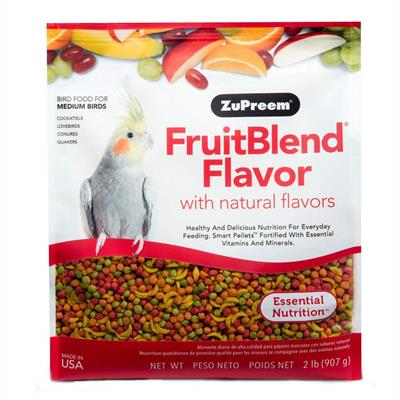 Zupreem FruitBlend Flavor with Natural Flavors Medium Birds for Cockatiels, Quakers, Lovebirds, Small Conures and other medium birds (MEDIUM
