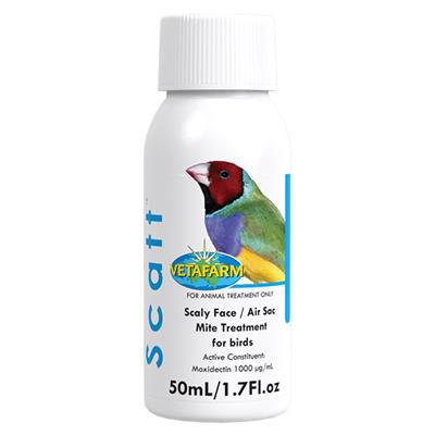 Vetafarm Scatt, A treat Scaly Face mite and Air Sac mite for birds (50 ml)