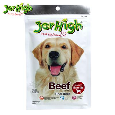 Jerhigh Beef Stick เจอร์ไฮ สติ๊ก บีฟ (รสเนื้อวัว) ขนมสำหรับสุนัข เพิ่มพลังงาน (60g)