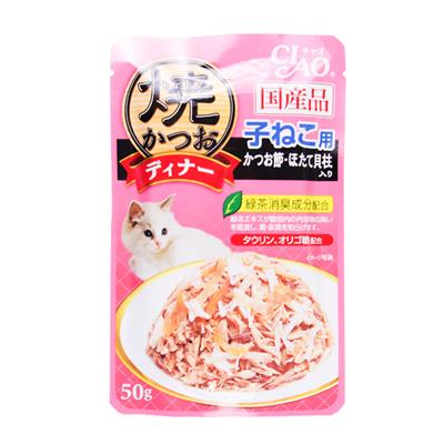 CIAO Pouch Grilled Tuna Flake in Jelly with Sliced Bonito & Scallop Flavor For Kitten (IC-235)(50g)