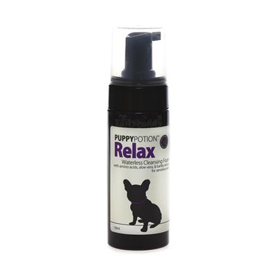 Puppy Potion Relax โฟมล้างหน้าและอาบแห้งสูตรอ่อนโยนรีแล็กซ์ สำหรับน้องหมาเด็ก และแก่ ที่มีผิวแพ้ง่าย (150ml)