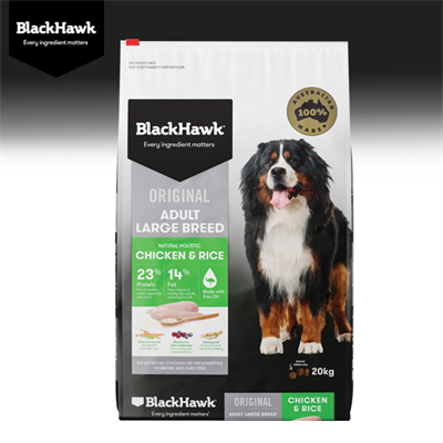 BlackHawk Large Breed Dog Adult (Original) Chicken & Rice อาหารสุนัขโต พันธุ์ใหญ่ สูตรไก่ออสเตรเลียและข้าว (20kg)
