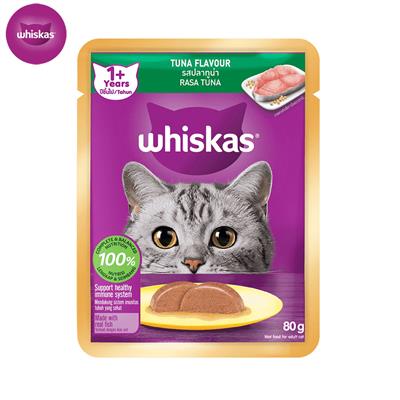Whiskas Pouch Tuna อาหารแมวเปียกวิสกัส แบบเพาช์ แมวโต 1+ ปี ปลาทูน่า (80g)