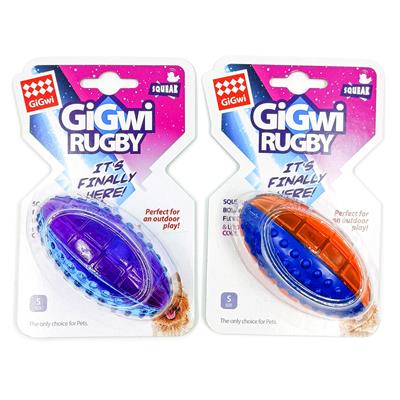 GiGwi Rugby - A textured pattern & squeaking sound make this your dog s favorite toy! (size: S)