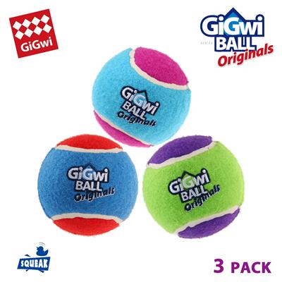 GiGwi Ball Originals Squeak - Bounces & Floats Dog toys, tennis balls, pack of 3 balls, squeeze, bounce, float