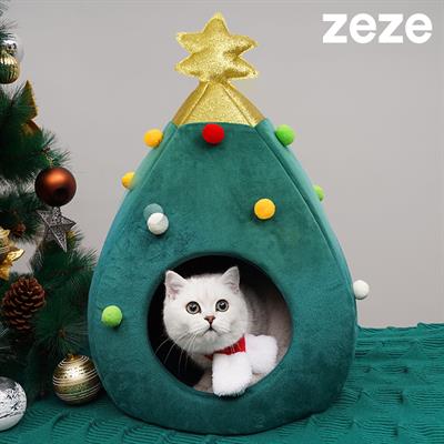 zeze Xmas Tree House - The adorable Christmas themed design house and bed for your cat. Decorated with xmas ball.
