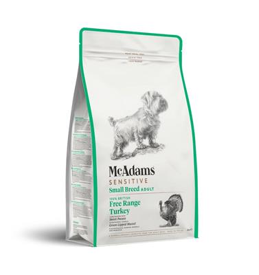 McAdams Sensitive Small Breed Free Range Turkey Dog food for small breed dogs with allergies and intolerances (2kg)