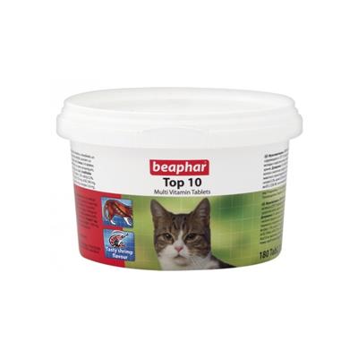 (Exp: 31/09/2024) Beaphar Top 10 multivitamin for Cat บีฟาร์ วิตามินรวมสำหรับแมว รสกุ้ง (180 เม็ด)