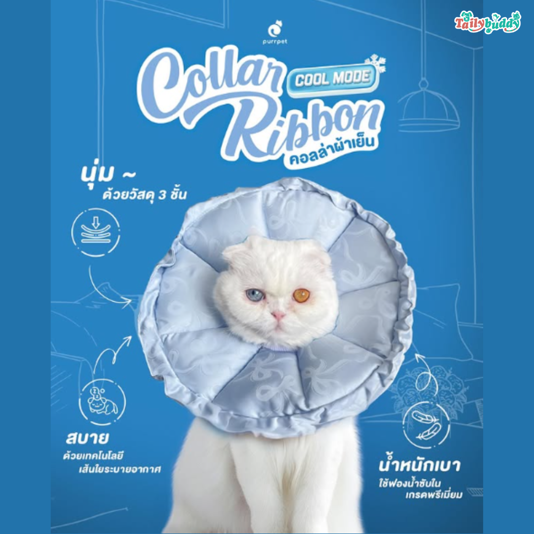 (พร้อมส่ง) Purrpet Collar Ribbon Cool Mode คอลล่ากันเลีย ปรับได้ 3 ระดับ เนื้อผ้านุ่มลื่น สบาย น้ำหนักเบา