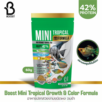 Boost Mini Tropical Growth & Color Formula อาหารปลาสวยงามชนิดผง จมช้า (60g)