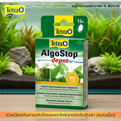 Tetra AlgoStop Depot ช่วยป้องกันตะไคร่น้ำ ออกฤทธิ์ยาวนาน สำหรับตู้ปลา 40L (12 เม็ด)