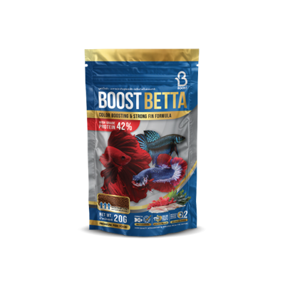 Boost Betta Color Boosting & Strong Fin อาหารปลากัด เม็ดลอย โปรตีน 42% สูตรช่วยเร่งโต เร่งสี และเสริมครีบแข็งแรง พริ้วสวย (20g)