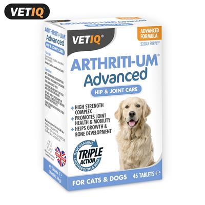 (EXP:31/01/2024) สูตรปรับปรุงใหม่! VETIQ Arthriti-UM Advanced อาร์ไทรติ-อัม อาหารเสริมสุนัขที่มีปัญหาข้อต่อ บำรุงข้อและกระดูก สุนัขแก่ (45 เม็ด)