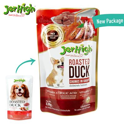 Jerhigh Pouch Roasted Duck เจอร์ไฮ เพาช์ อาหารเปียก รสเป็ดย่างในน้ำเกรวี่ (120 กรัม)