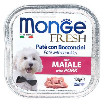 Monge brand dogfood-pate and chunkies with pork