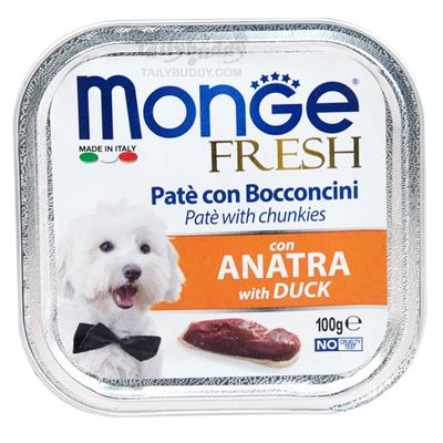 Monge brand dogfood-pate and chunkies with duck