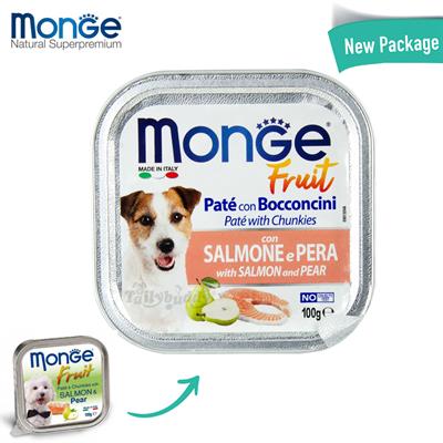 Monge brand dogfood-pate and chunkies with salmon and pear (100g)