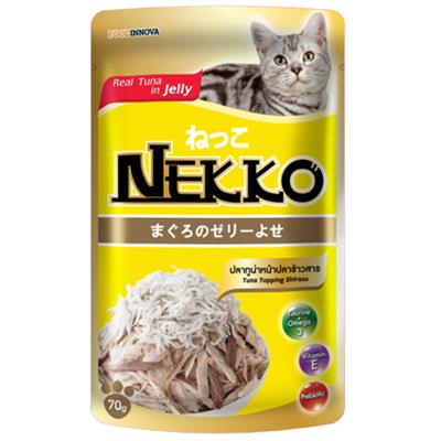 NEKKO CAT Tuna Topping Shirasu อาหารเปียกแมวเน็กโกะ สูตรปลาทูน่าหน้าปลาข้าวสารในเยลลี่ (70g.)