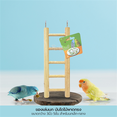 ของเล่นนก บันไดไม้พาดกรง ขนาด 3 นิ้ว 5ขั้น  สำหรับนกเล็ก-กลาง
