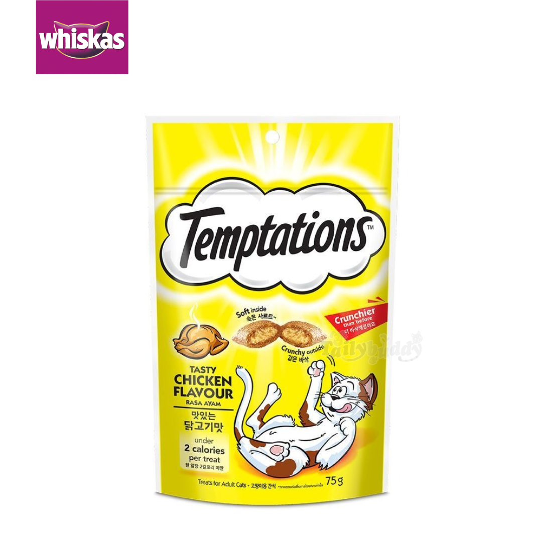 Whiskas Temptations Tasty Chicken วิสกัส เทมเทซันส์ ขนมแมว รสเทสตี้ไก่ (75g)