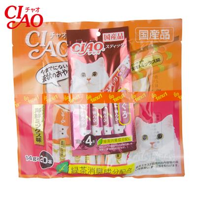 CIAOชูหรุ ขนมแมวเลีย เนื้อสันในไก่ผสมซีฟูด 1 แพ็ค (20 ซอง) แถมฟรี เชา สติก คละรส (SC-128)