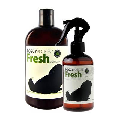 Doggy Potion แชมพู (500ml) +สเปรย์กำจัดกลิ่นและบำรุงขนสุนัข สูตร Fresh กลิ่นหอมสดชื่น (250ml)