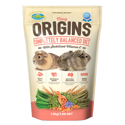 Vetafarm Origins completely balanced cavy diet, with stabilised vitamin C (350g, 1.5kg.)