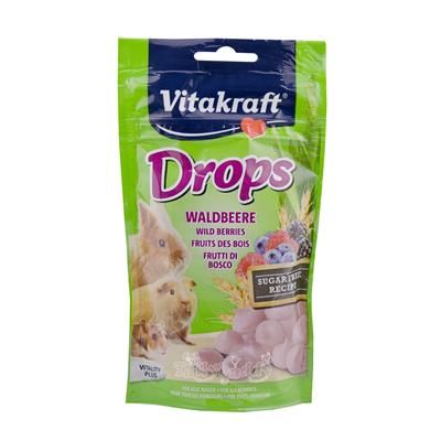 Vitakraft ดรอปส์ไวล์ดเบอรี่สำหรับสัตว์ฟันแทะทุกชนิด สูตรปราศจากน้ำตาล เสริมวิตามิน (75g)