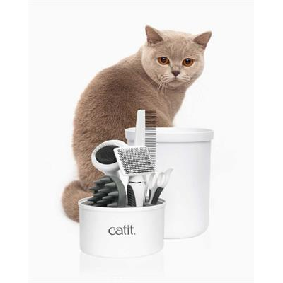 Catit Grooming Kit ชุดกรูมมิ่ง หวีสำหรับแมวขนสั้น ( 5ชิ้น พร้อมกระบอกใส่อย่างดี)