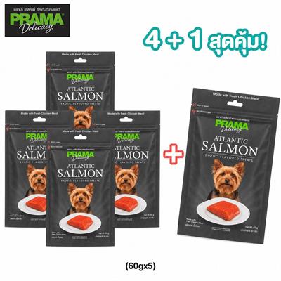 Promotion! PRAMA Salmon ซื้อ 4 +1  พราม่า สแน็ค ขนมสุนัข รสแซลมอน (60gx5)