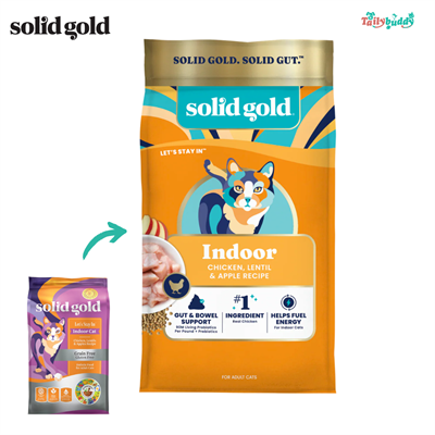 Solid gold Let s Stay In Indoor Chicken, Lentil & Apple Recipe, Holistic cat food, Grain Free (1.36kg, 2.72kg)
