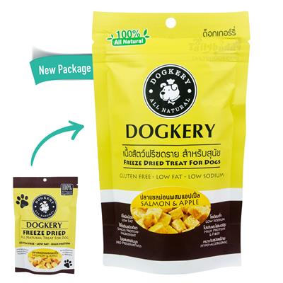 DOGKERY ฟรีซดราย ปลาแซลม่อนผสมแอปเปิ้ล ขนมสุนัข บำรุงขน/ผิวหนัง ทานได้แม้สุนัขแพ้ง่าย (30g)