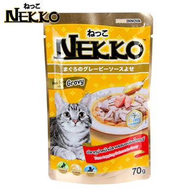 NEKKO CAT Tuna Salmon เน็กโกะ อาหารเปียกแมว ปลาทูน่าหน้าปลาแซลมอน ในน้ำเกรวี่ เพิ่มความอร่อยด้วยน้ำเกรวี่สูตรพิเศษ (70g)