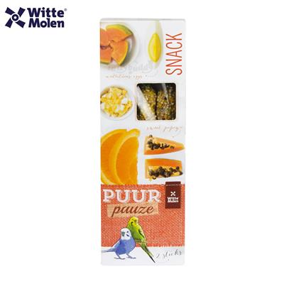 PUUR pauze Gourmet seed sticks with papaya, orange & egg for budgerigars (Small) (2 sticks, 60g)