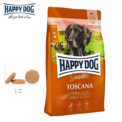 Happy Dog Sensible Adult Toscana, Gluten-free with low-fat sea fisch and duck for neutered dogs (1kg, 4kg, 12.5kg)