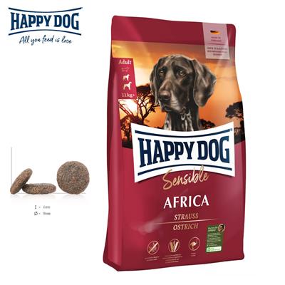Happy Dog Supreme Africa อาหารสุนัขโต (เม็ดใหญ่) สำหรับสุนัขแพ้ง่าย ลดคราบน้ำตา แก่ หรือลดความอ้วน