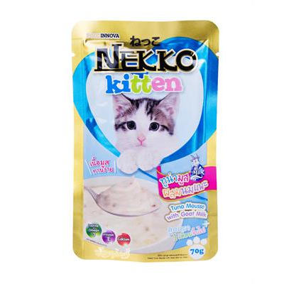 NEKKO KITTEN อาหารเปียกลูกแมว ทูน่ามูสผสมนมแพะ เนื้อมูส ทานง่าย สำหรับลูกแมว 1เดือนขึ้นไป (70g)