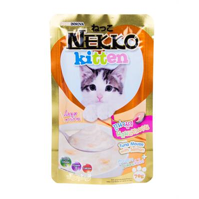 NEKKO KITTEN อาหารเปียกลูกแมว ทูน่ามูสผสมแซลมอน เนื้อมูส ทานง่าย สำหรับลูกแมว 1เดือนขึ้นไป (70g)