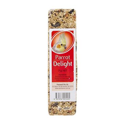 Wombaroo Parrot Delight treat bar for medium parrots, cockatiels, added calcium (75g)