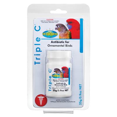 Vetafarm Triple C Powdered broad spectrum antibiotic for all birds as a front line antibiotic (25g)