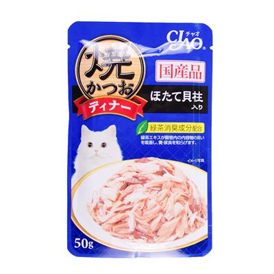 CIAO เพ้าช์ - ปลาทูน่าย่างชิ้นย่อยในเยลลี่ รสหอยเชลล์ (IC-232) (50g)