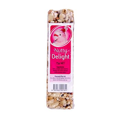 Wombaroo Nutty Delight treat bar for medium-large parrots, cockatoos, added calcium (75g)