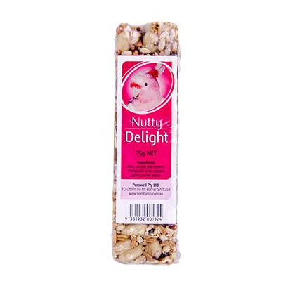 Wombaroo Nutty Delight ขนมนกแก้วขนาดกลาง-ใหญ่ ถั่วผสมธัญพืชรวม เสริมแคลเซียม แบบแท่ง มีลวดแขวนกรง (75g)