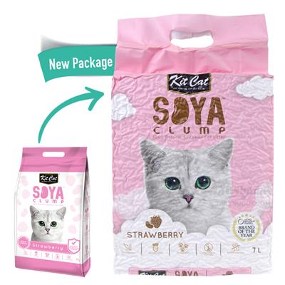 Kit Cat Soya Clump ทรายแมวเต้าหู้ กลิ่น สตรอเบอร์รี่ ธรรมชาติ 100% เก็บกลิ่นไว ไร้ฝุ่น ทิ้งชักโครกได้ (7L.)