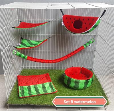 KPS  Watermelon Set B Softy bed&toys for Sugar Glider (6 pieces)