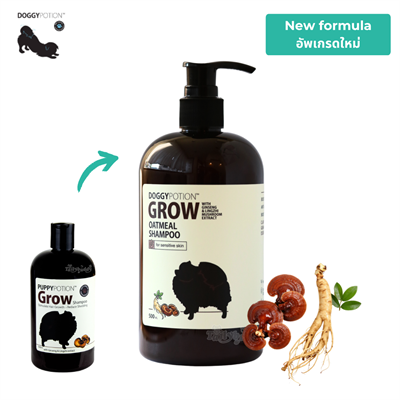 (สูตรใหม่) Puppy Potion สูตร Grow แชมพูสุนัข สารสกัดจากโสม ลดขนร่วง ฟื้นฟูรากขนและเร่งให้ขนยาวเร็ว (500ml)
