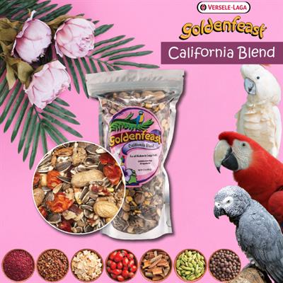 ใหม่! โกลเด้นเฟสท์ แคลิฟอร์เนียเบลนด์ Goldenfeast California Blend อาหารนก สูตรพิเศษ สำหรับนกแก้ว กลาง-ใหญ่ (567g)